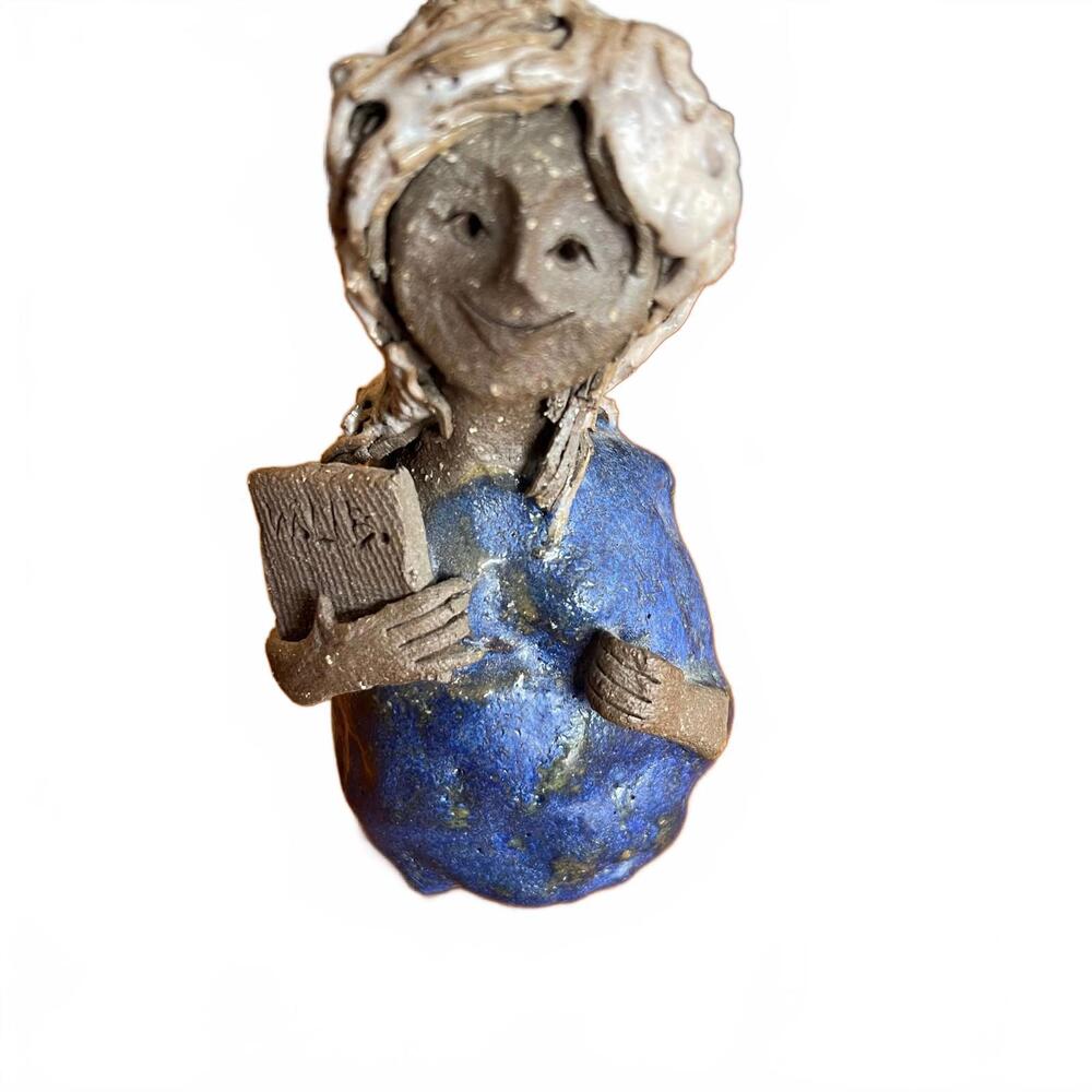 Vintage Audrey Nelson "Weed People" Clay Pottery Woman With Book 1971 Signed